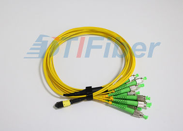 Gele 12 Kern MPO aan FC-Kabels van het Vezel de Optische Flard voor Telecommunicatienetwerk